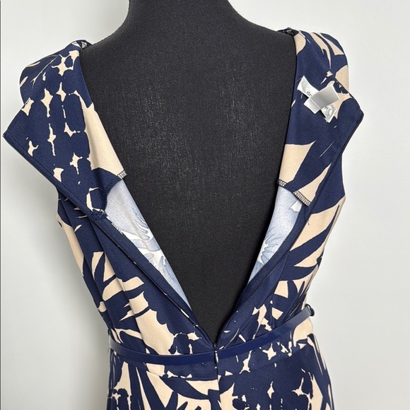 Dress Barn Women Midi Dress Blue and Cream Sleeveless A-line Office Career - Picture 6 of 9